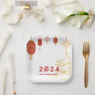 Assiettes En Carton Joyeuse fête du Nouvel An chinois 2024