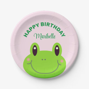 Assiettes En Carton Joyeuse Grenouille d'anniversaire mignonne rose