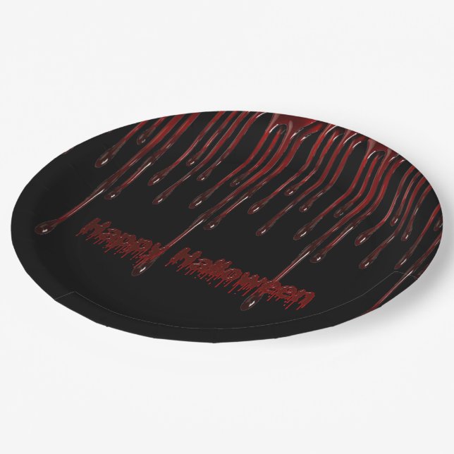 Assiettes En Carton Joyeuse Halloween gouttes de sang (Angle)