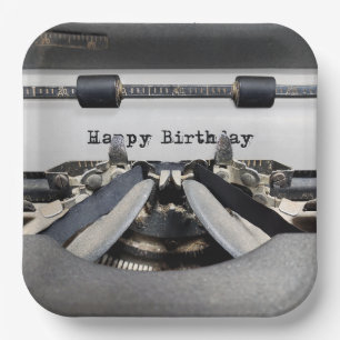 Assiettes En Carton Joyeuse machine à écrire rétro Anniversaire