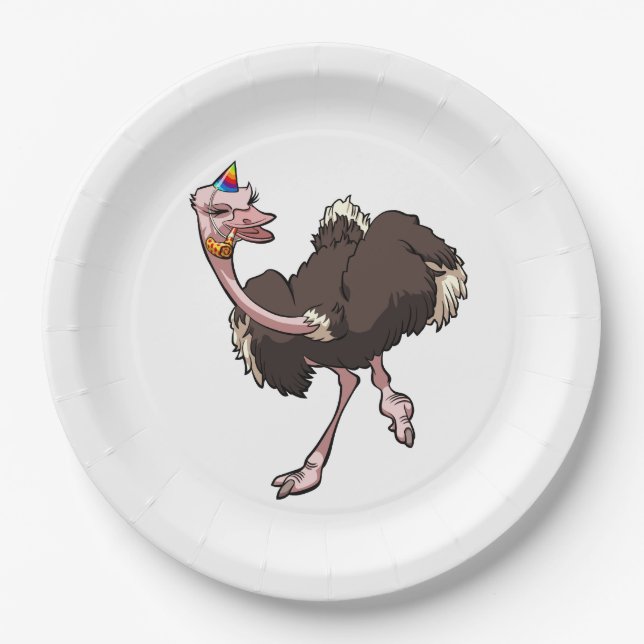 Assiettes En Carton Joyeuse Ostrich Danser en caricature Casquette de  (Devant)