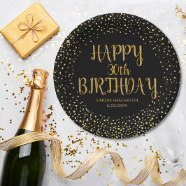 Assiettes En Carton Joyeuse Parties scintillant d'or d'anniversaire n'