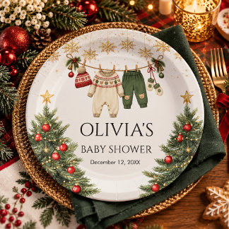 Assiettes En Carton Joyeuse petite fête de bébé Noël rouge vert