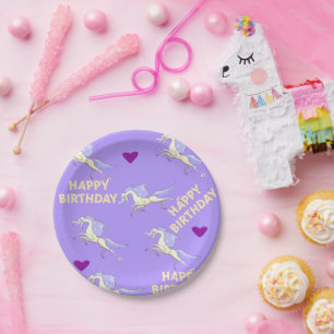 Assiettes En Carton Joyeuse Plaques de papier d'anniversaire violet Un