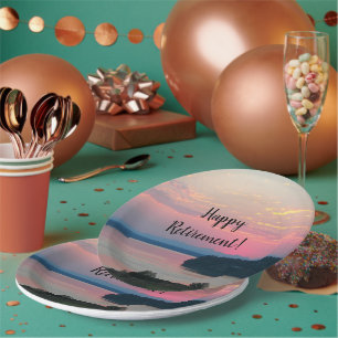 Assiettes En Carton Joyeuse retraite Pink Seascape coucher de soleil