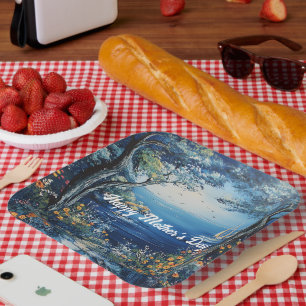 Assiettes En Carton Joyeuse scène du lac de la fête des mères