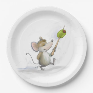 Assiettes En Carton Joyeuse souris Moe avec plaque en papier d'olive