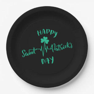 Assiettes En Carton Joyeuse St Patrick journée Rythme cardiaque trèfle
