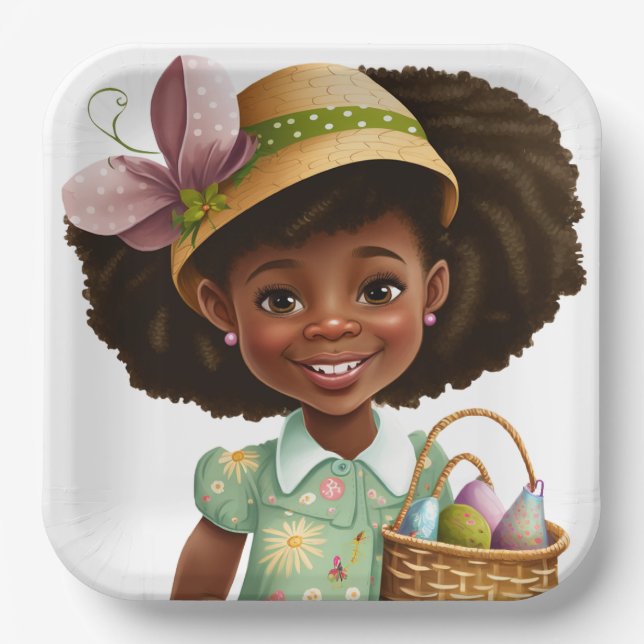 Assiettes En Carton Joyeuses fêtes de Pâques Plaques afro-américaines (Recto)
