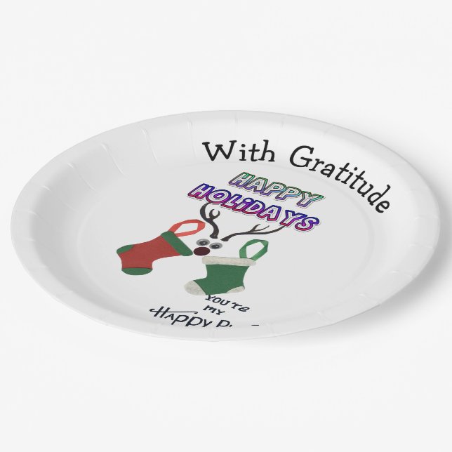 Assiettes En Carton Joyeuses fêtes Joyeux endroit avec Gratitude (Angle)