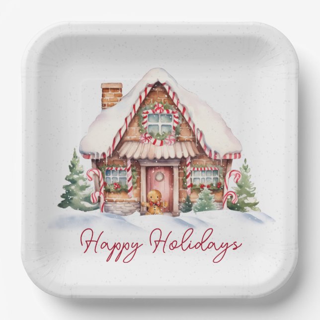 Assiettes En Carton Joyeuses Fêtes Maison en pain d'épices (Recto)