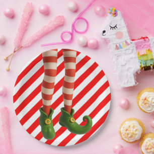 Assiettes En Carton Joyeuses jambes de lutin de Noël   Méfaits du Pôle