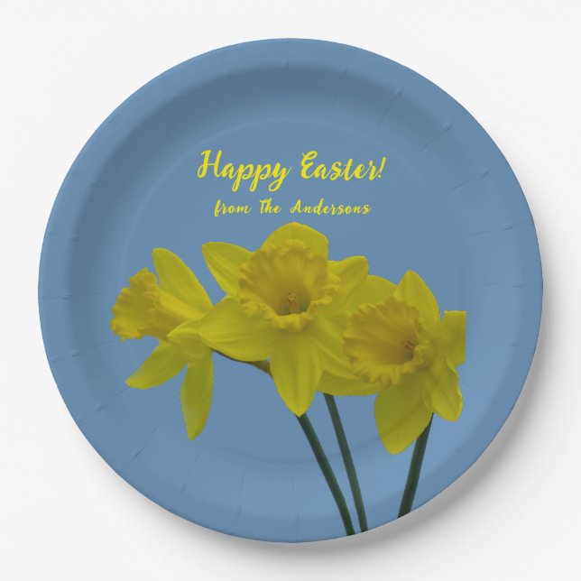 Assiettes En Carton Joyeuses Pâques Daffodiles Jaunes Plaques de papie (Devant)