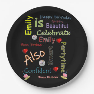 Assiettes En Carton Joyeuses plaques de papier d'anniversaire Emily
