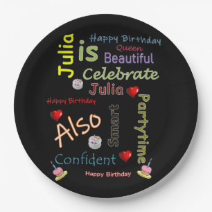 Assiettes En Carton Joyeuses Plaques de papier d'anniversaire Julia
