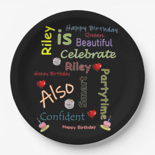Assiettes En Carton Joyeuses plaques de papier d'anniversaire Riley