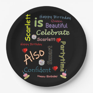 Assiettes En Carton Joyeuses Plaques de papier d'anniversaire Scarlett