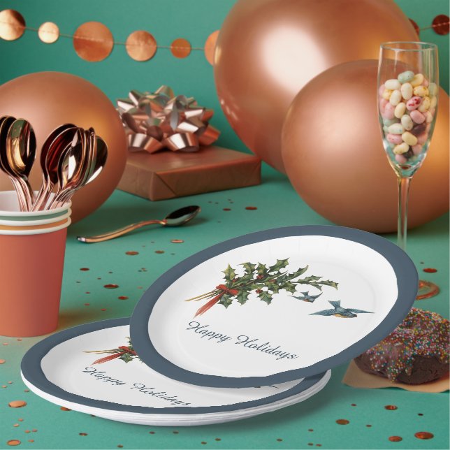 Assiettes En Carton Joyeuses Plaques Holly de Noël (Multi)