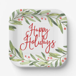 Assiettes En Carton Joyeuses Vacances Aquarelle Wreath Dîner de Noël