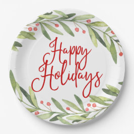 Assiettes En Carton Joyeuses Vacances Aquarelle Wreath Dîner de Noël