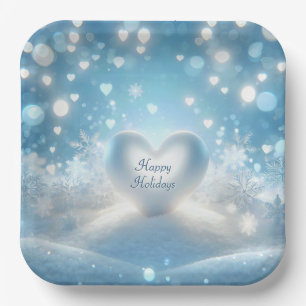 Assiettes En Carton Joyeuses vacances Coeur d'hiver