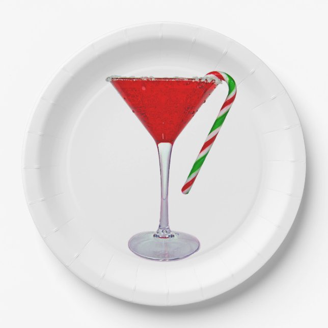 Assiettes En Carton Joyeuses vacances Martini verre (Devant)