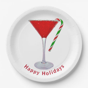 Assiettes En Carton Joyeuses vacances Martini verre