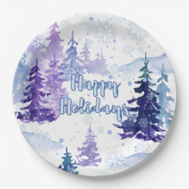 Assiettes En Carton Joyeuses vacances Purple hiver Snowy Trees