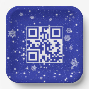 Assiettes En Carton Joyeuses Vacances QR Code sur les flocons de neige