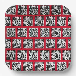 Assiettes En Carton Joyeuses Vacances QR Codes sur rouge