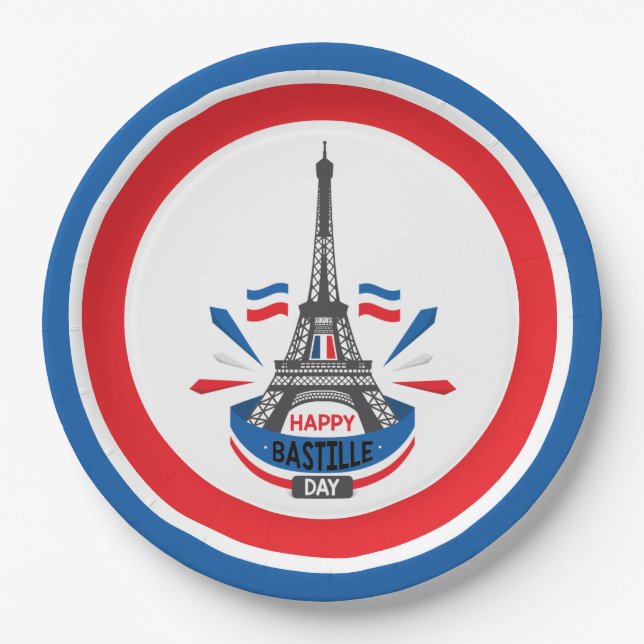 Assiettes En Carton Joyeux 14 juillet Tour Eiffel (Devant)