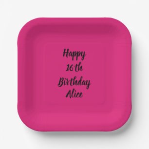 Assiettes En Carton Joyeux 16e anniversaire Personnalisé Nom Fille Ros