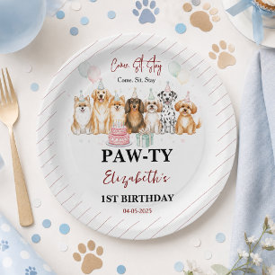 Assiettes En Carton Joyeux 1er Anniversaire Garçon Chien Toutou Fête