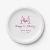 Joyeux 21e Anniversaire rose ajouter nom monogramm