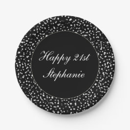 Assiettes En Carton Joyeux 21e anniversaire Sparkle Confetti Noir