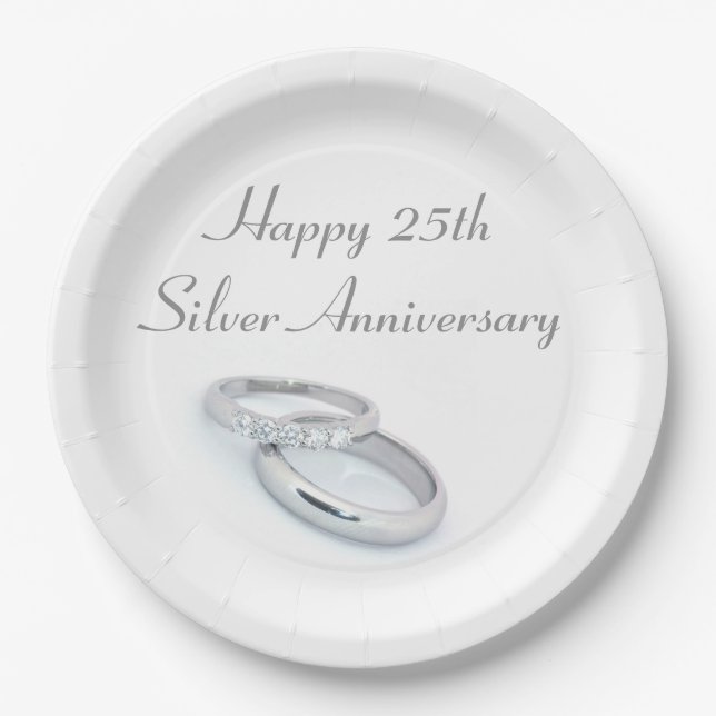 Assiettes En Carton Joyeux 25e anniversaire d'argent (Devant)