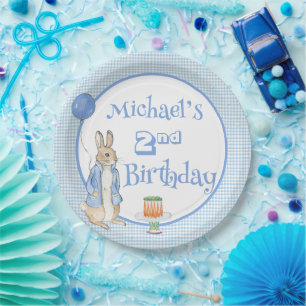 Assiettes En Carton Joyeux 2ème anniversaire au lapin bleu mignon