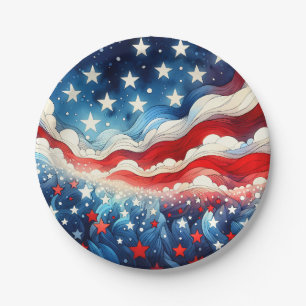 Assiettes En Carton Joyeux 4 juillet   Étoiles et rayures patriotiques