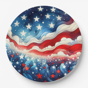 Assiettes En Carton Joyeux 4 juillet Étoiles et rayures patriotiques