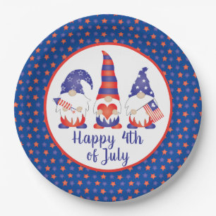 Assiettes En Carton Joyeux 4 juillet Gnomes Rouge Blanc Bleu