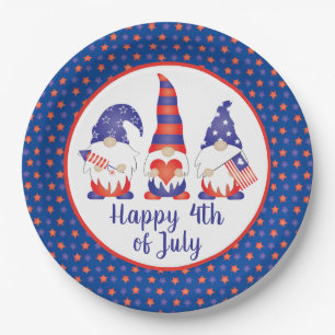 Assiettes En Carton Joyeux 4 juillet Gnomes Rouge Blanc Bleu