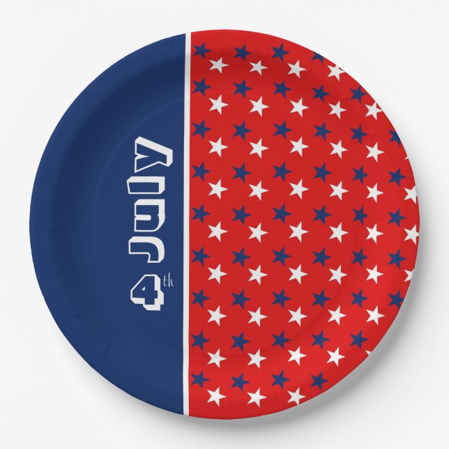 Assiettes En Carton Joyeux 4 juillet |Red White Blue Party (Devant)