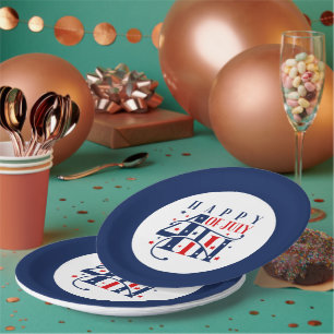 Assiettes En Carton Joyeux 4 juillet rouge blanc et bleu