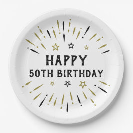 Assiettes En Carton Joyeux 50e anniversaire feux d'artifice Blanc Blac