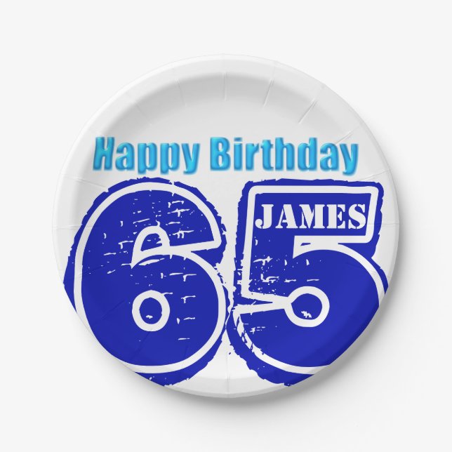 Assiettes En Carton Joyeux 65e anniversaire Plaque de papier personnal (Devant)
