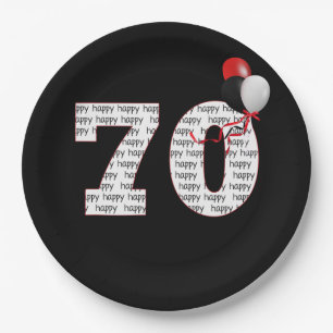Assiettes En Carton Joyeux 70e anniversaire en noir