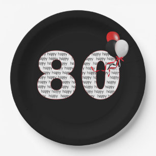 Assiettes En Carton Joyeux 80e anniversaire sur plaque de papier noir