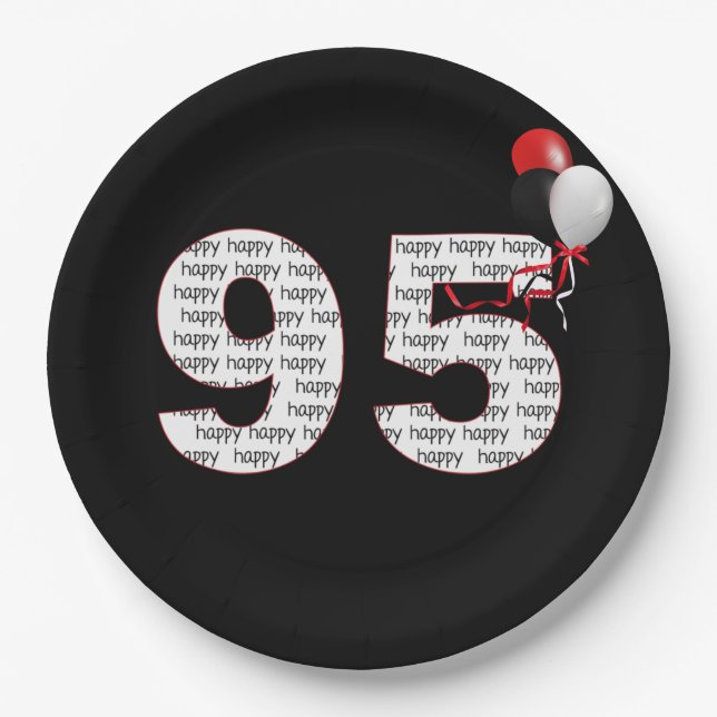 Assiettes En Carton Joyeux 95ème anniversaire en noir (Devant)