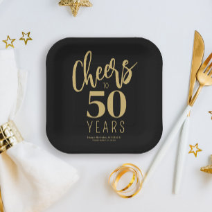 Assiettes En Carton Joyeux anniversaire 50 ans or noir personnalisé