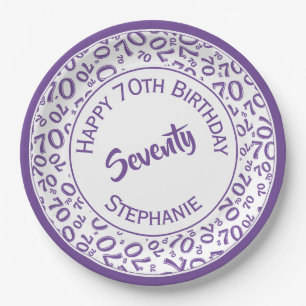 Assiettes En Carton Joyeux anniversaire 70e Motif de nombres violet/bl